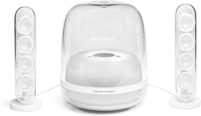 Harman Kardon SoundSticks 4 sistema de som com subwoofer e caixas satélites transparentes e brancas