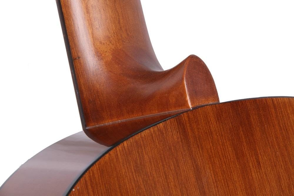 Detalhe do encontro do braço e corpo do violão Yamaha CX40 II eletroacústico em madeira marrom