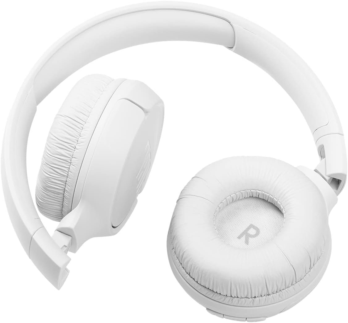 Fone de ouvido Bluetooth JBL 510BT branco dobrável com almofadas e indicação de lado