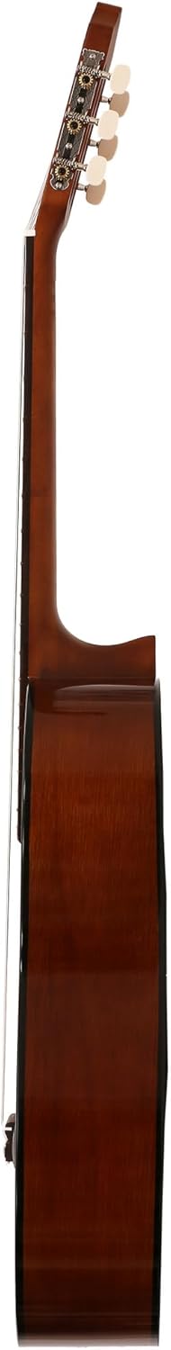 Lateral do violão clássico Yamaha C40 com madeira marrom e cravelhas cromadas