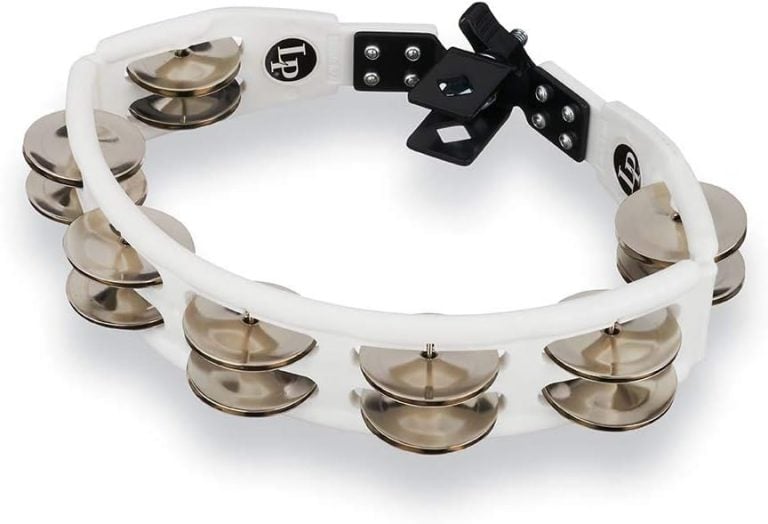 Pandeireta branca Latin Percussion LP162 com 12 pares de platinelas duplas e fixação para suporte