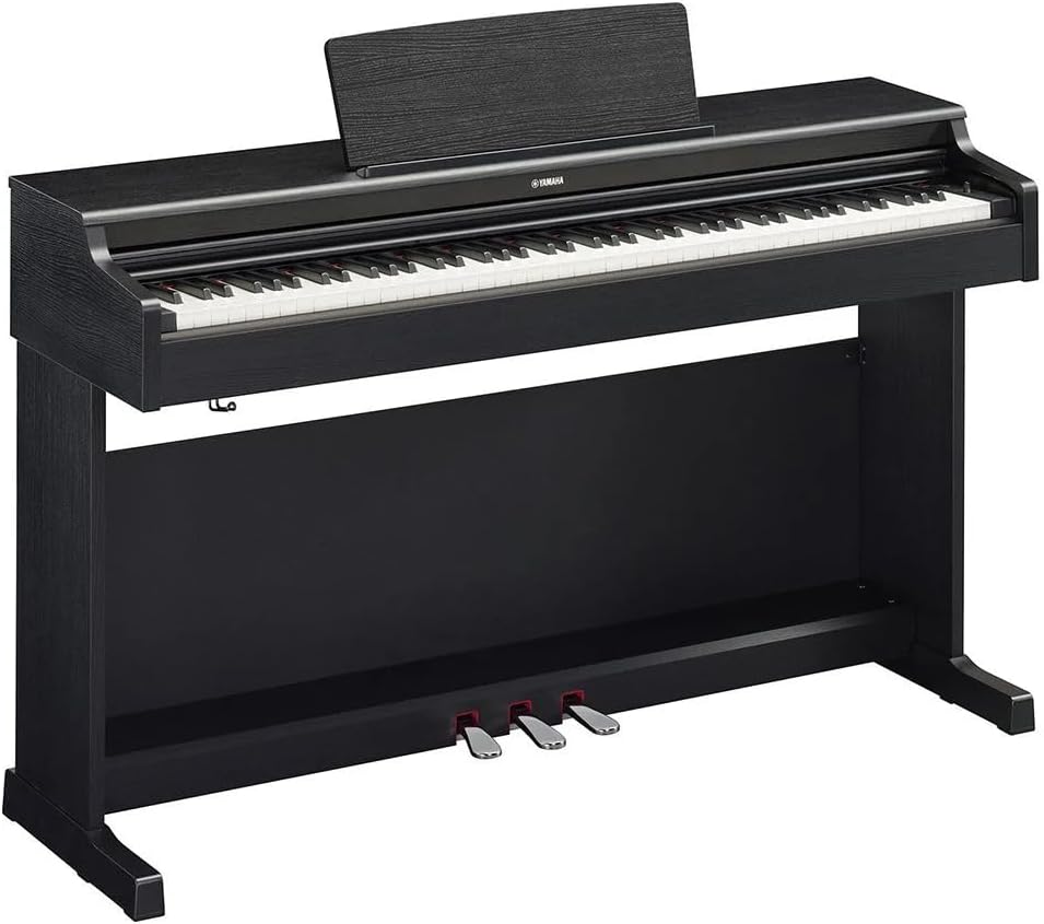 Clavinova Yamaha Arius YDP165B preto, piano digital com 88 teclas e três pedais