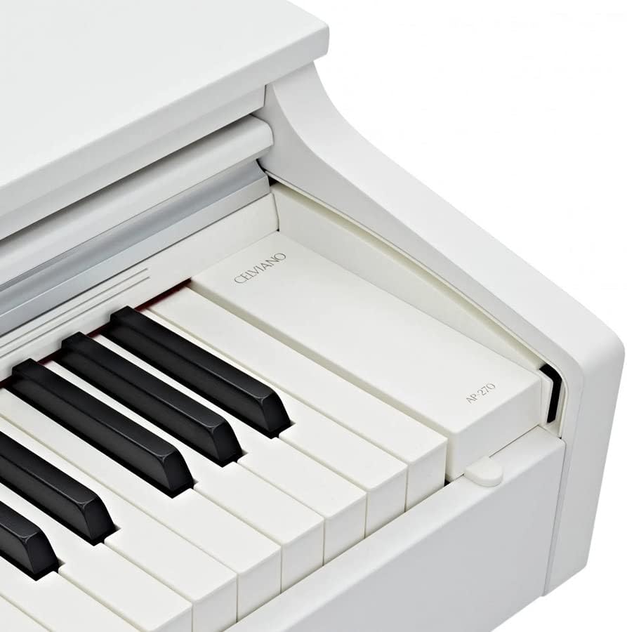 Detalhe teclado e marcação Celviano AP-270 do piano digital Casio branco