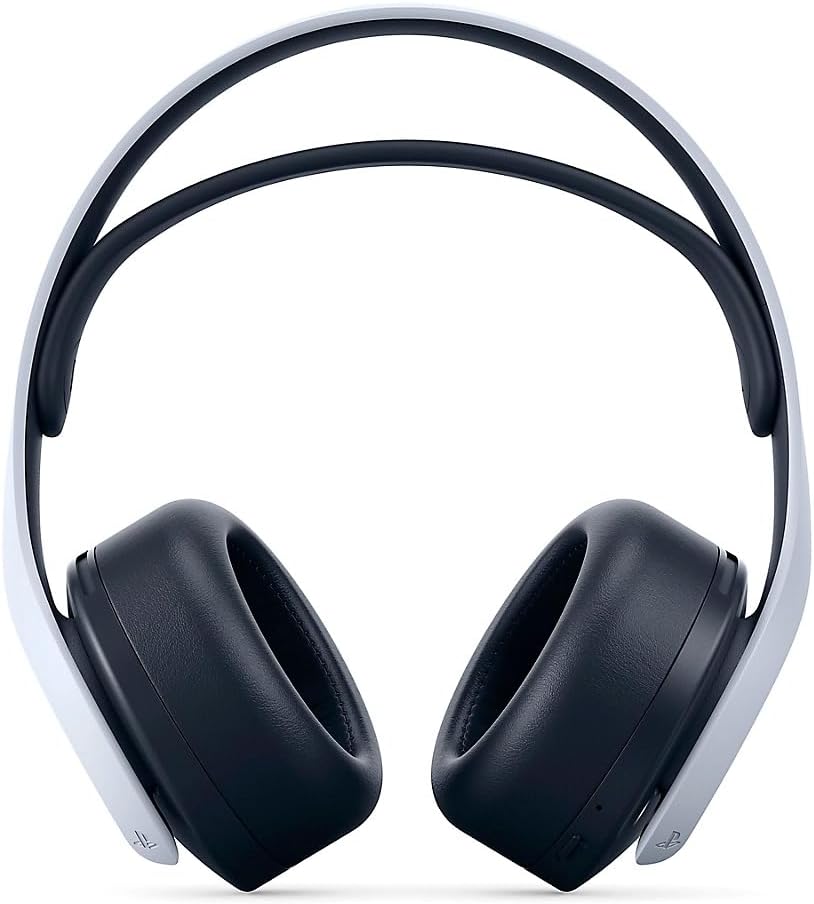 Fone PlayStation Pulse 3D para PS5 com design preto e branco e conchas acolchoadas confortáveis.