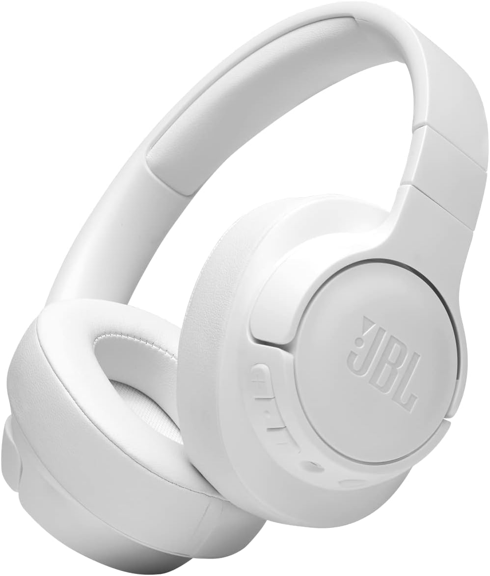 Fone de ouvido JBL Tune 710BT Bluetooth dobrável branco com almofadas acolchoadas e controles integrados