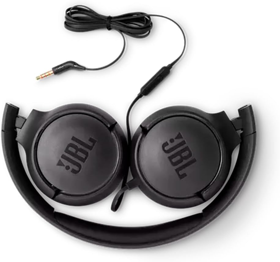 Fone JBL Tune 500BT preto dobrável com cabo P2 e controle remoto embutido