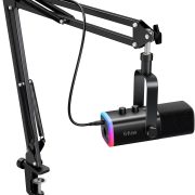 Microfone dinâmico FIFINE AM8T para jogos preto com suporte articulado e iluminação RGB