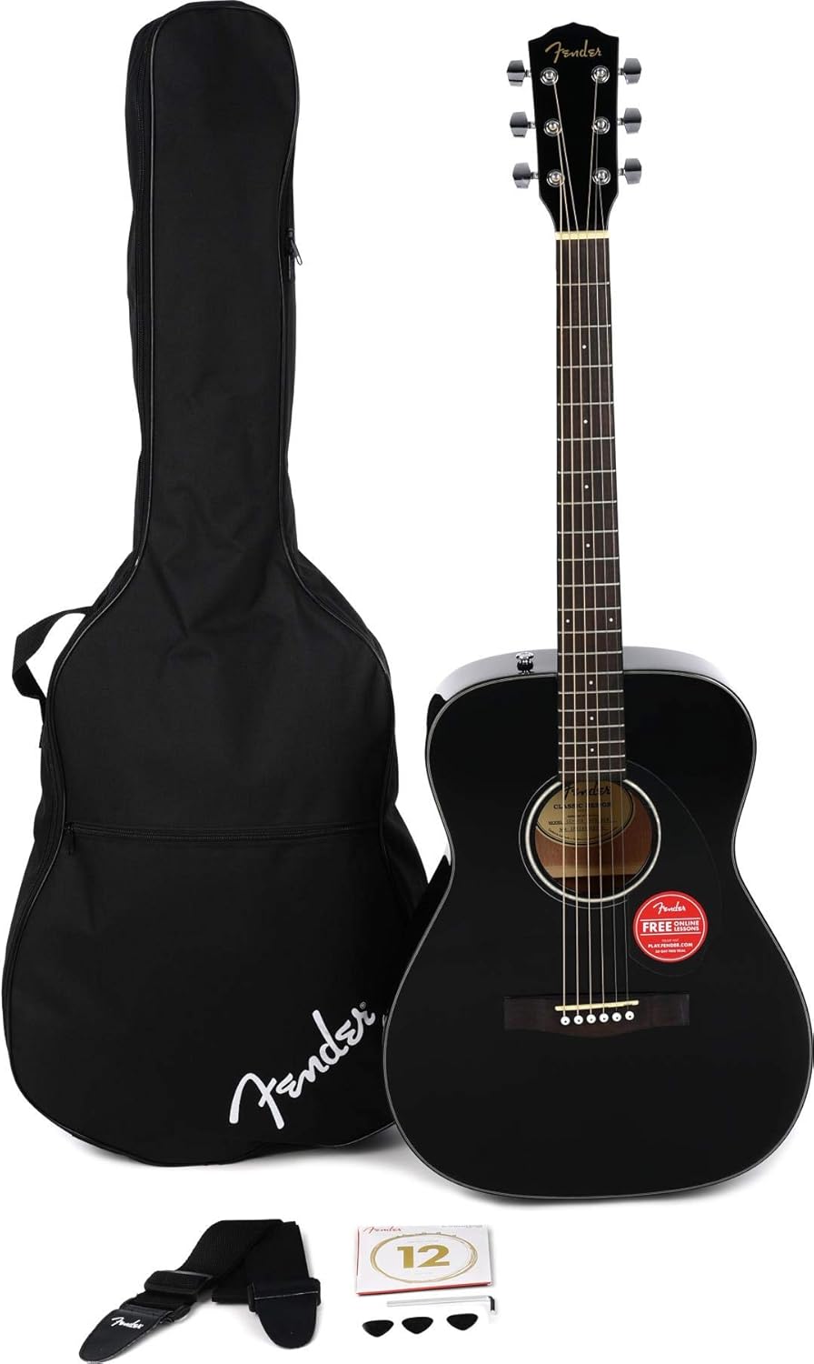 Violão acústico Fender CC-60s Concert Pack V2 preto com capa, correia, palhetas e cordas incluídos