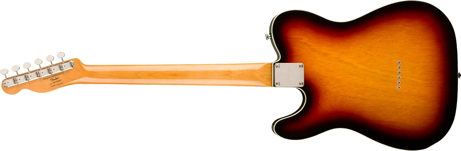 Parte traseira e lateral da guitarra Squier Classic Vibe '60s Custom Telecaster Sunburst com braço de madeira clara