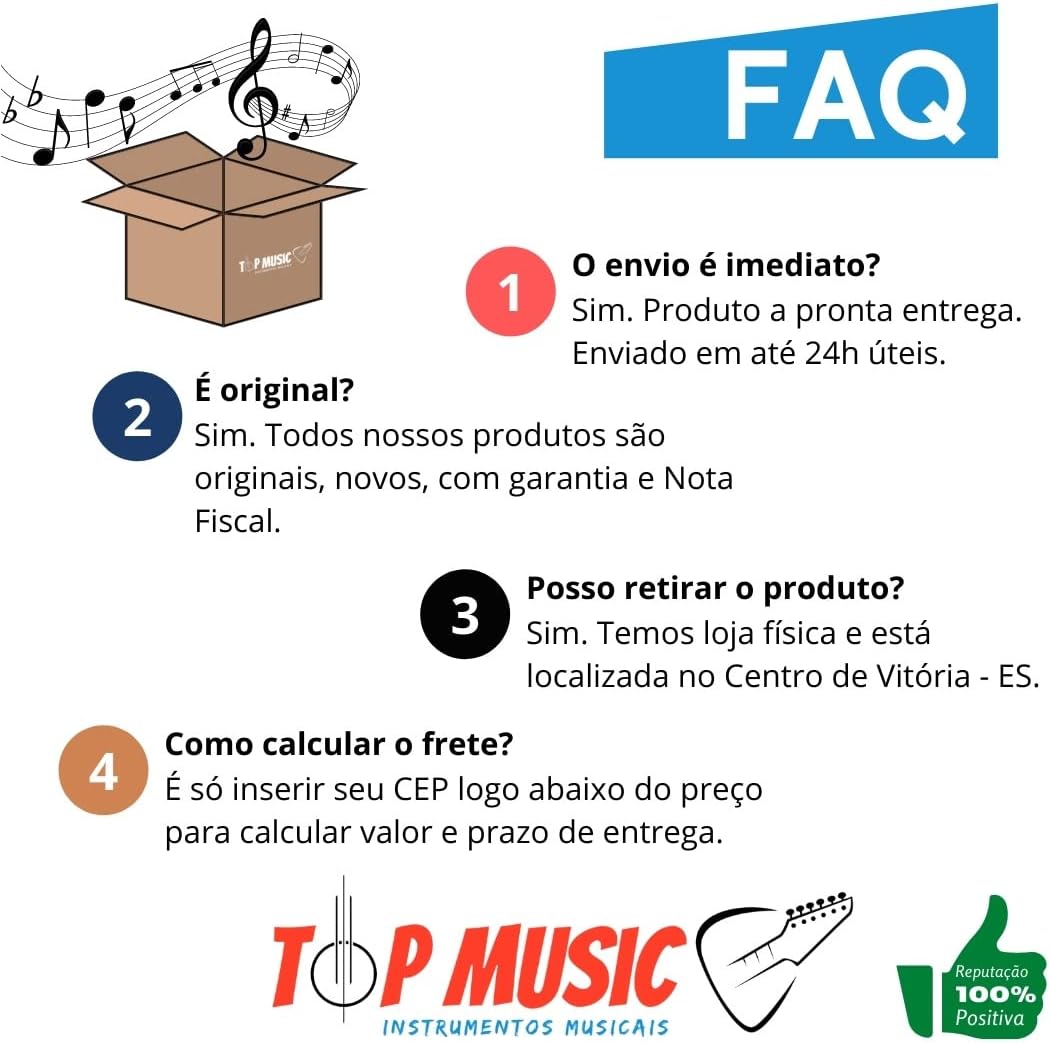 FAQ Top Music perguntas frequentes sobre envio, originalidade, retirada e frete