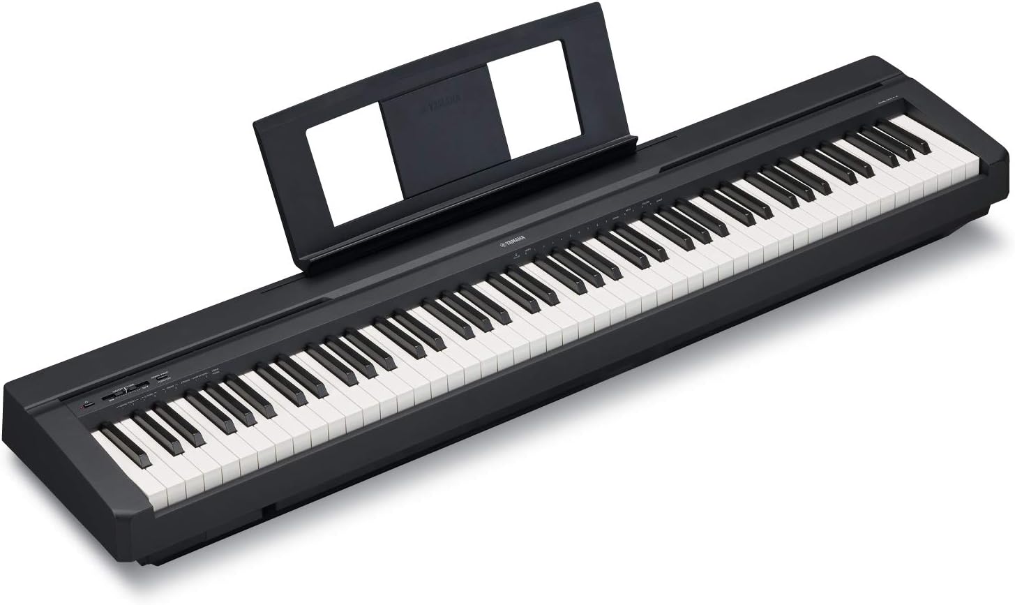 Yamaha P-45B Piano digital portátil preto com teclado GHS e suporte para partituras
