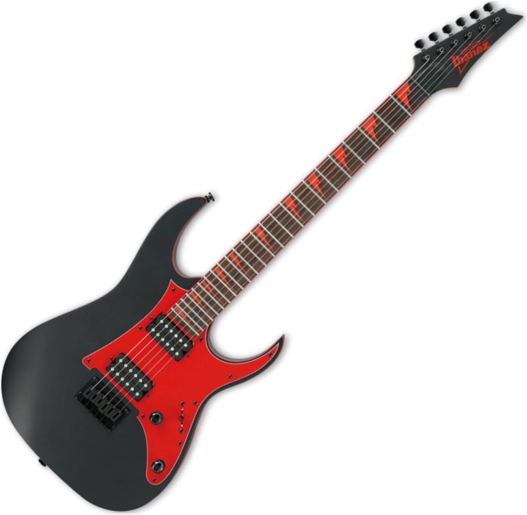 Ibanez GRG131DX guitarra elétrica preto fosco com pickguard vermelho e captadores duplos