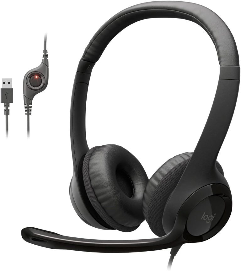 Logitech H390 headset com fio USB, almofadas confortáveis e microfone com redução de ruído preto