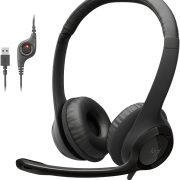 Headset Logitech H390 preto com fio USB, microfone com redução de ruído e controle de volume no cabo