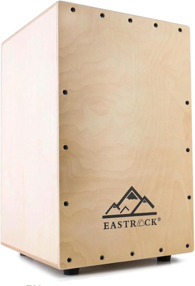 Cajon de percussão EASTROCK em madeira clara com cordas internas e base antiderrapante.