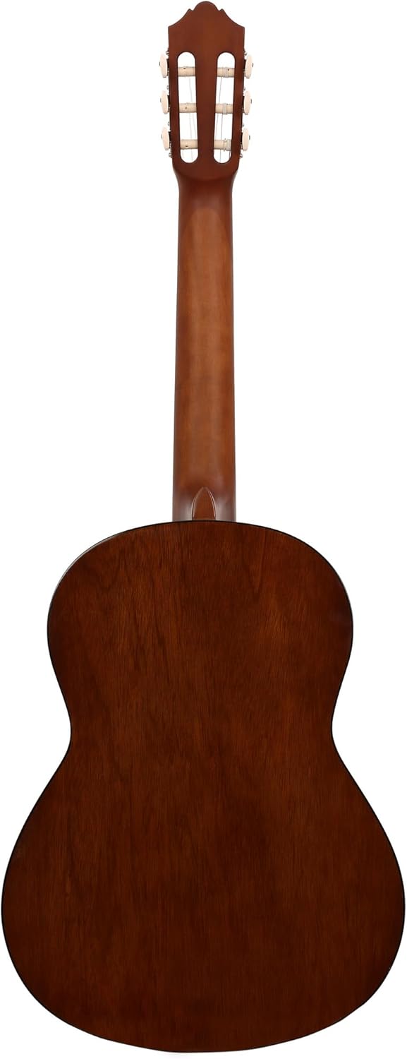 Traseira do violão Yamaha C40 em madeira marrom escura com acabamento fosco