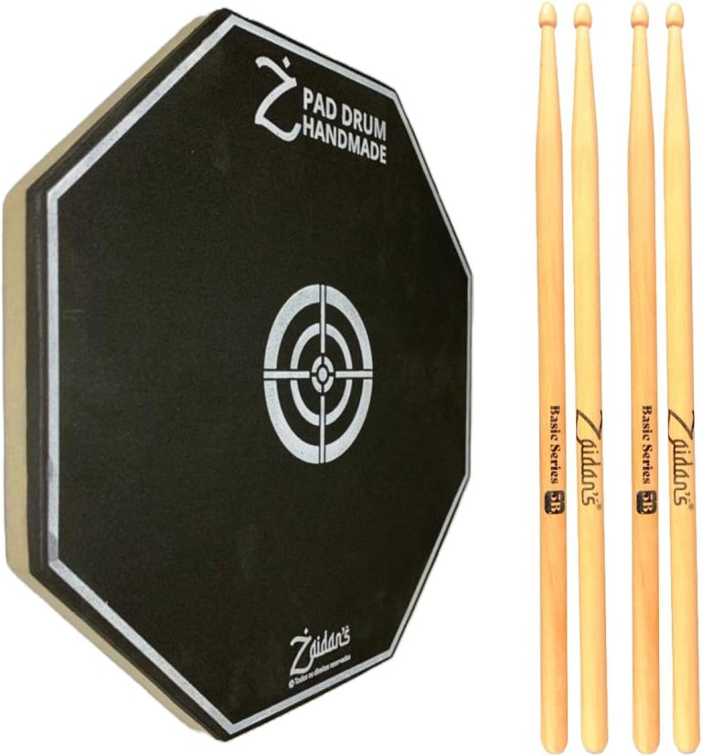 Pad de estudo Zaidan's 12" preto octogonal com alvo branco e quatro baquetas de madeira Basic Series
