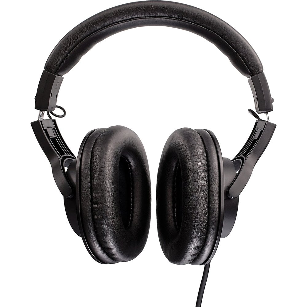 Vista frontal do fone de ouvido Audio Technica ATH-M20x preto com almofadas grandes