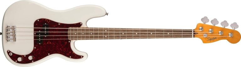 Contrabaixo Squier Classic Vibe '60s Precision Bass branco vintage com escudo tartaruga