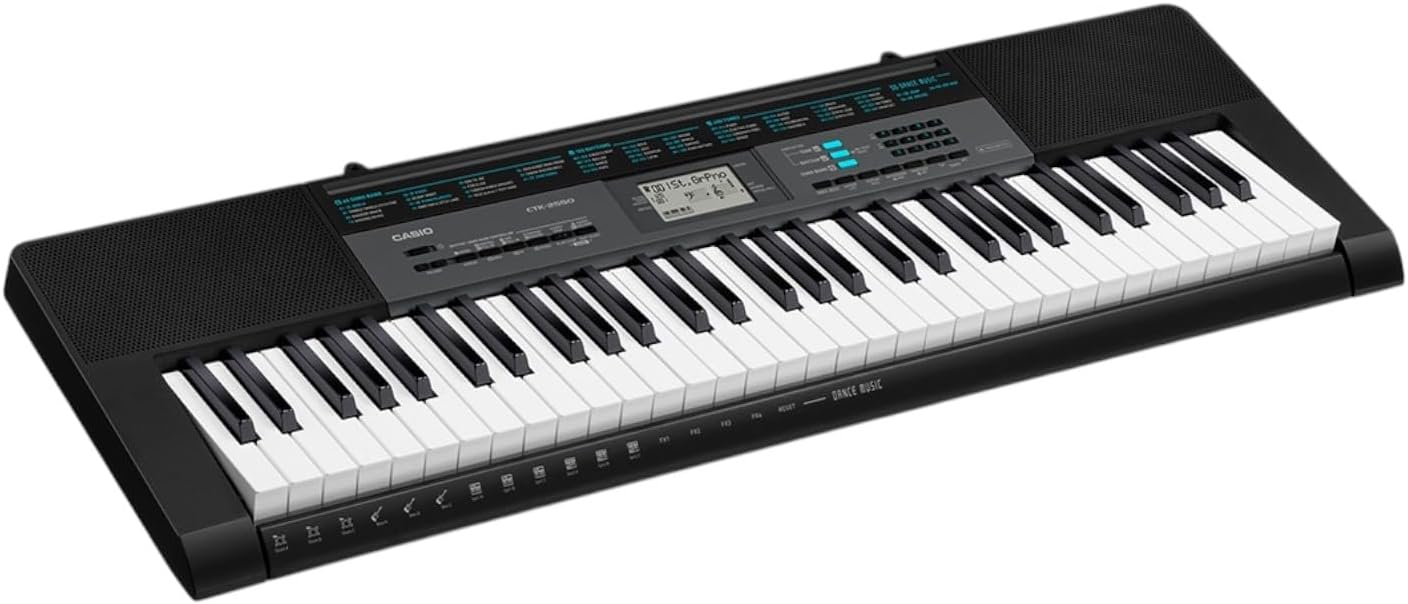 Teclado Casio CTK-2550 PPK com 61 teclas visto lateralmente