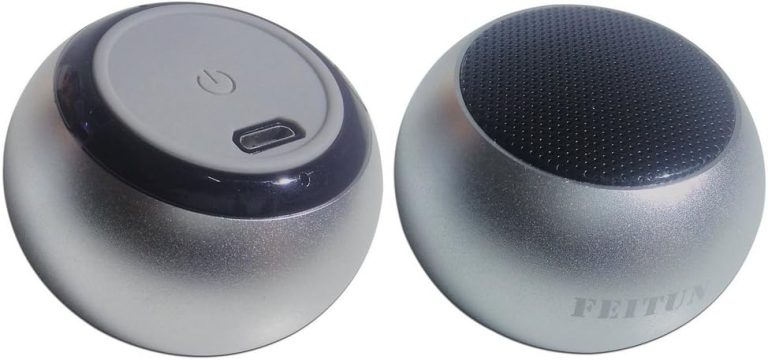 Caixinha de som Bluetooth mini speaker 3w Feitun Fn-0006 prata vista frontal e traseira