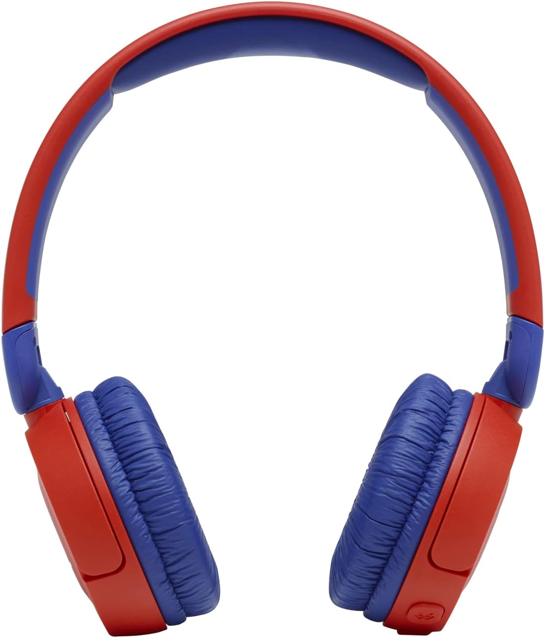 Fone de ouvido infantil JBL JR310BT vermelho com azul, dobrável e acolchoado para crianças.