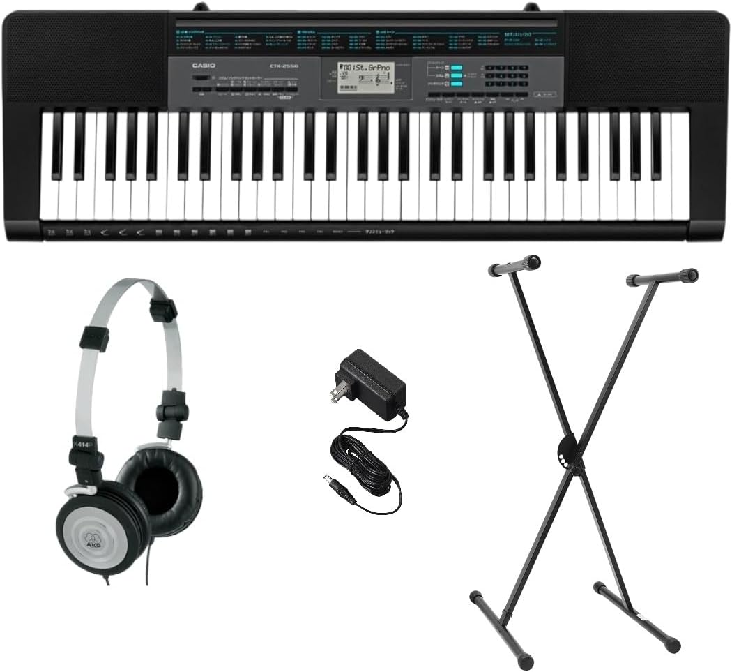 Teclado Casio CTK-2550 PPK com 61 teclas, suporte e fones de ouvido AKG inclusos