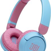 Fone de ouvido infantil JBL JR310BT Bluetooth azul com almofadas acolchoadas rosa