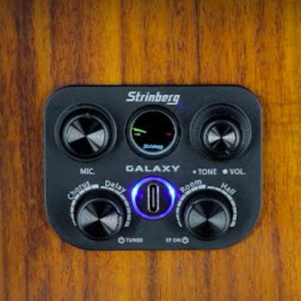 Painel de controle eletrônico do violão Strinberg Galaxy SC301HCR com ajustes de efeitos