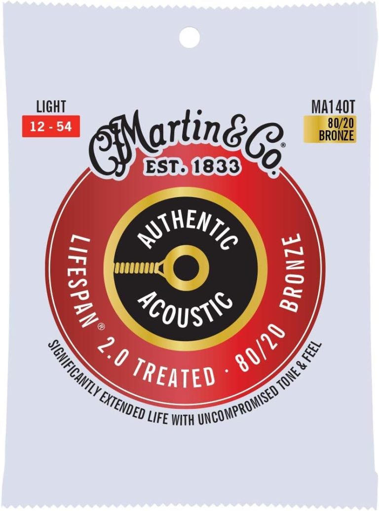 Embalagem de cordas para violão Martin Authentic Acoustic Lifespan 2.0 MA140T bronze 80/20 calibre leve 12-54