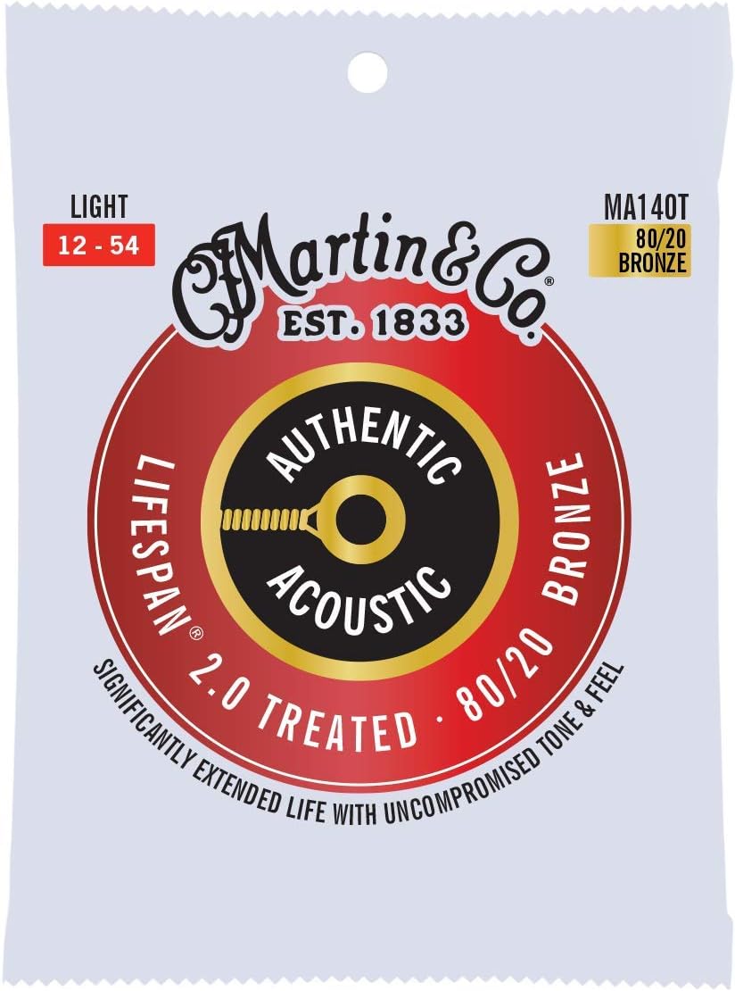 Embalagem de cordas para violão Martin Authentic Acoustic Lifespan 2.0 MA140T bronze 80/20 calibre leve 12-54