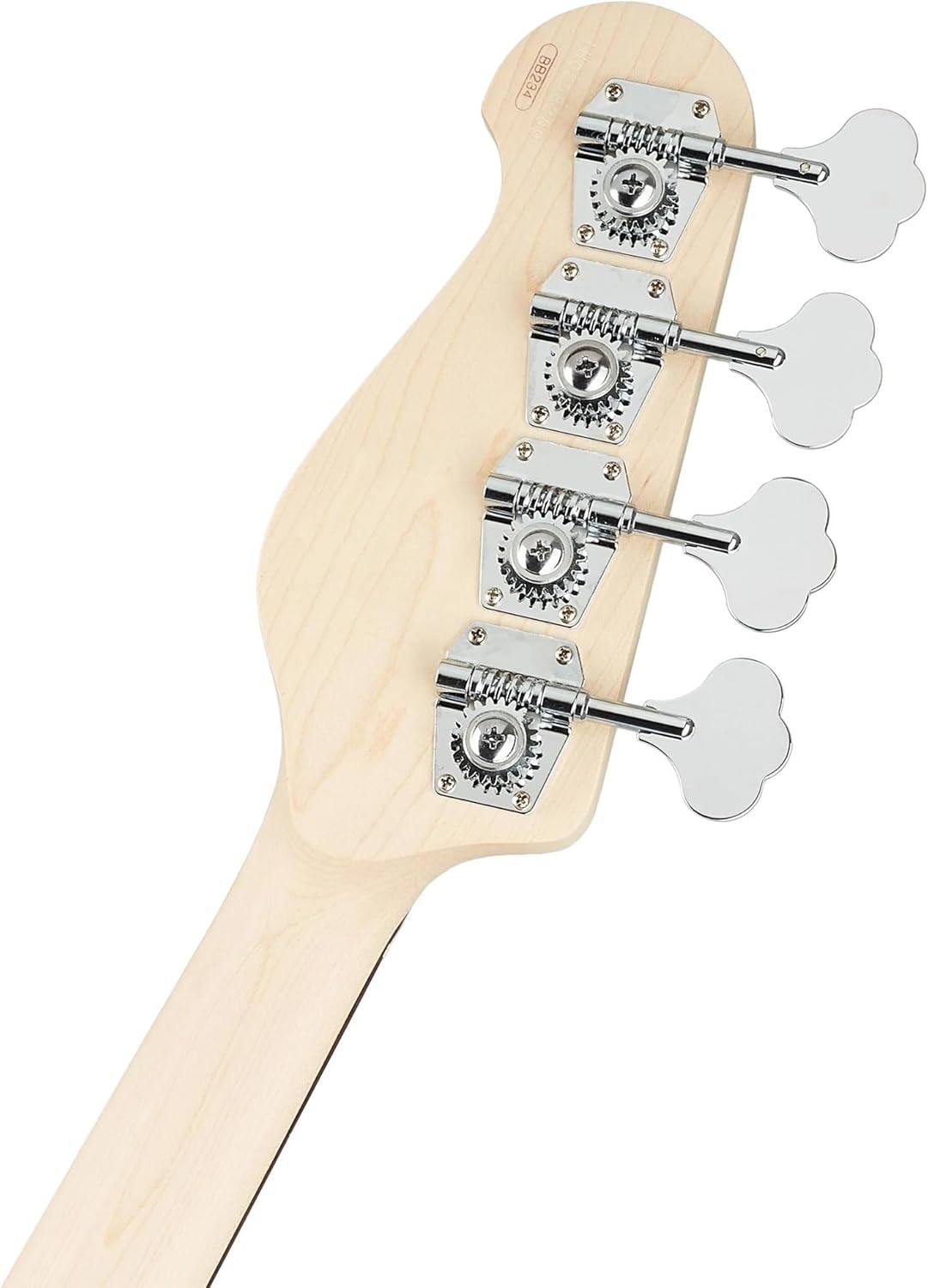 Cabeça traseira do contrabaixo Yamaha BB234 YNS com tarraxas cromadas e acabamento natural acetinado.