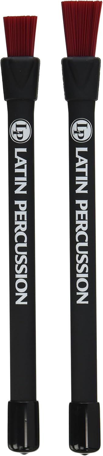 Escovas para cajon Latin Percussion LP-CCB com cerdas retráteis vermelhas e corpo preto com logo da marca