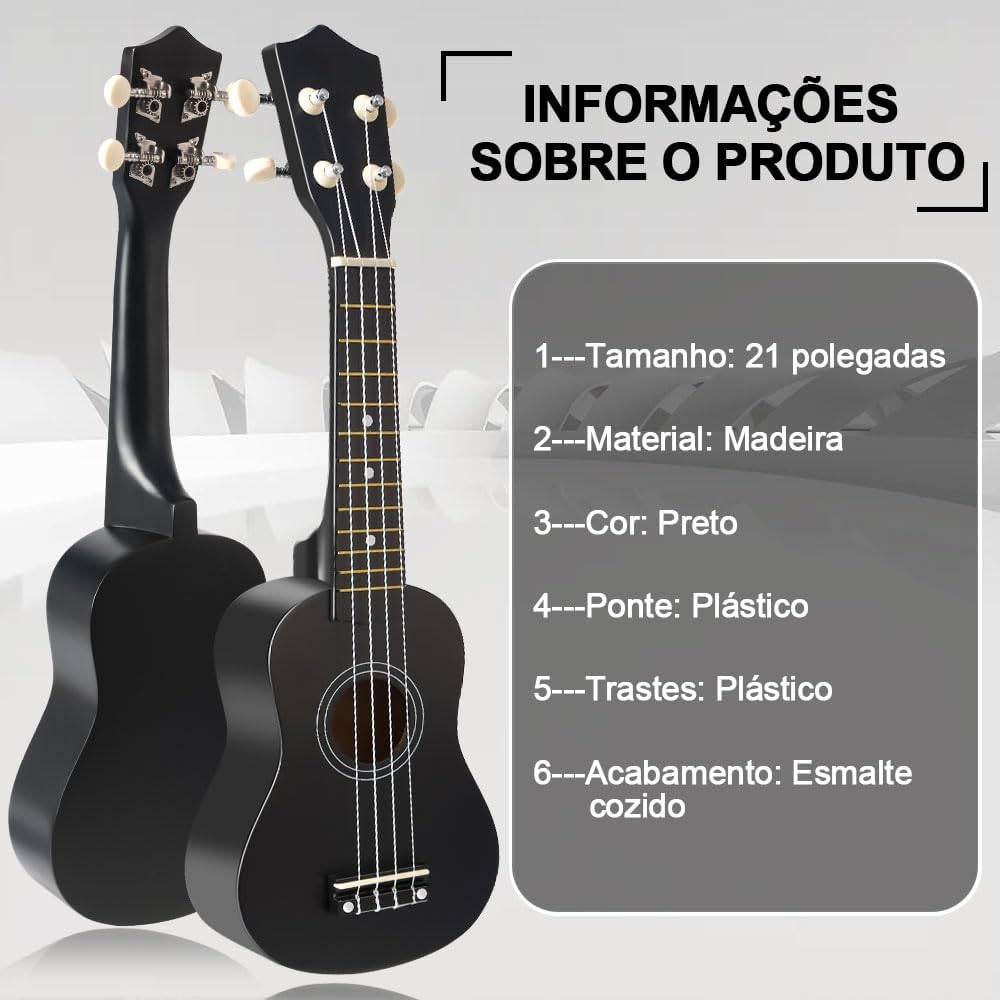 Especificações do ukulele Daboza 21 polegadas acústico soprano preto