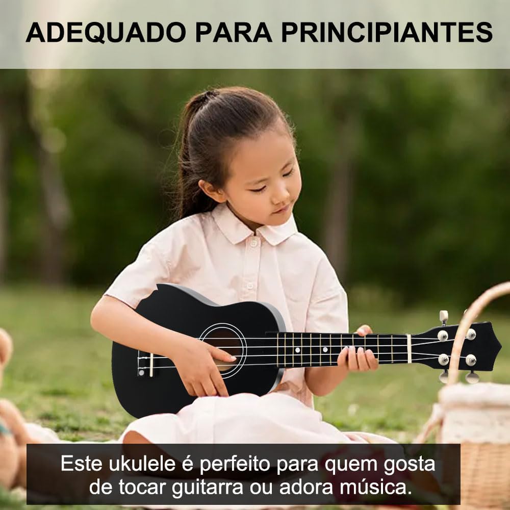 Ukulele Daboza 21 polegadas acústico soprano preto adequado para principiantes