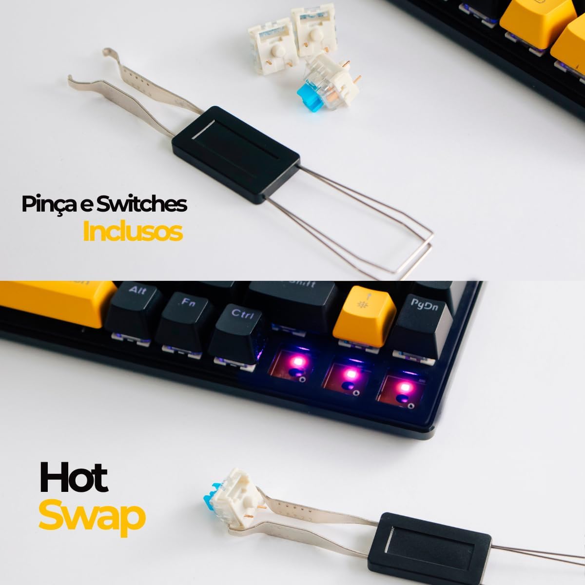 Pinça e switches azuis inclusos com função Hot Swap para teclado mecânico Titorion