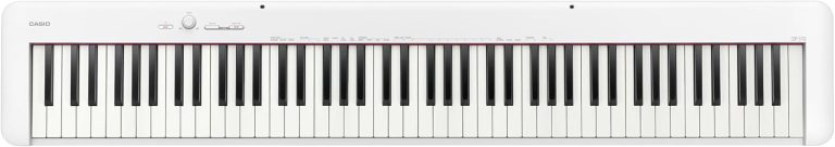 Piano digital Casio Casiotone CDP-S110 branco com 88 teclas visto de frente.