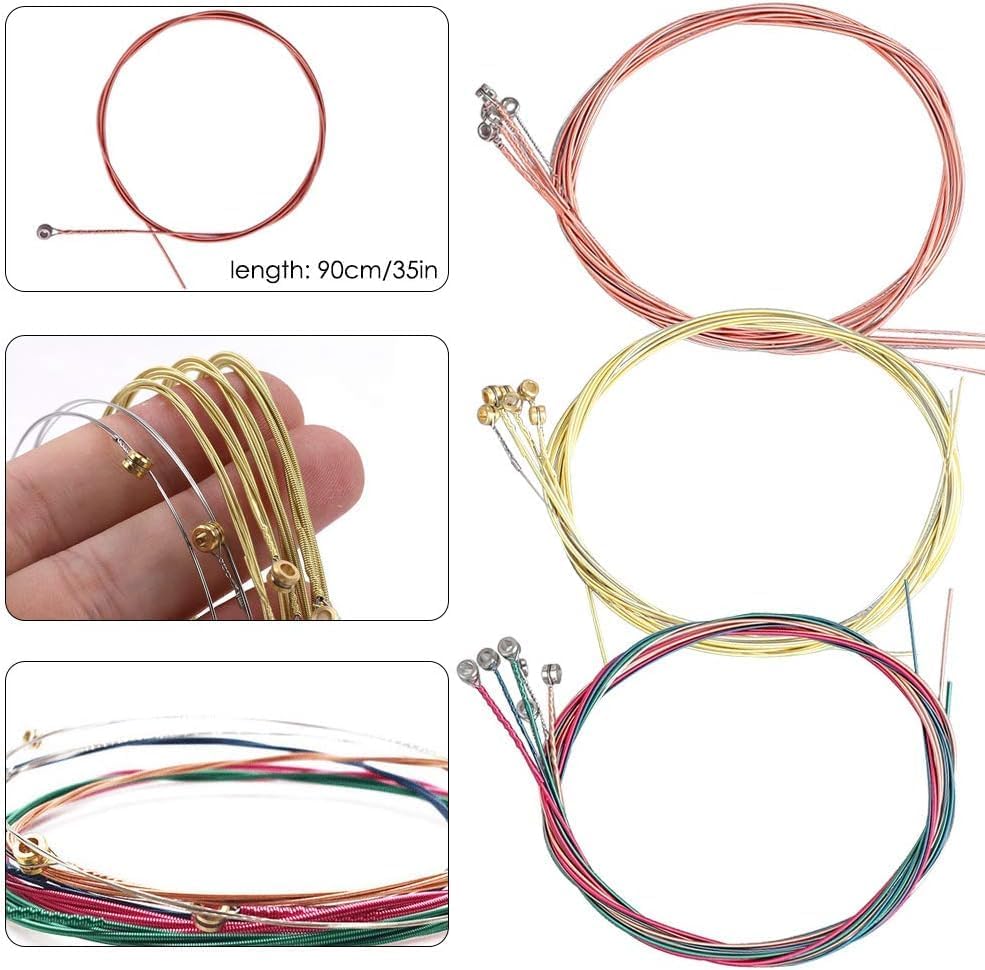 Conjunto de cordas para guitarra LinnWell em cobre, amarelo e cores variadas com comprimento de 90cm.