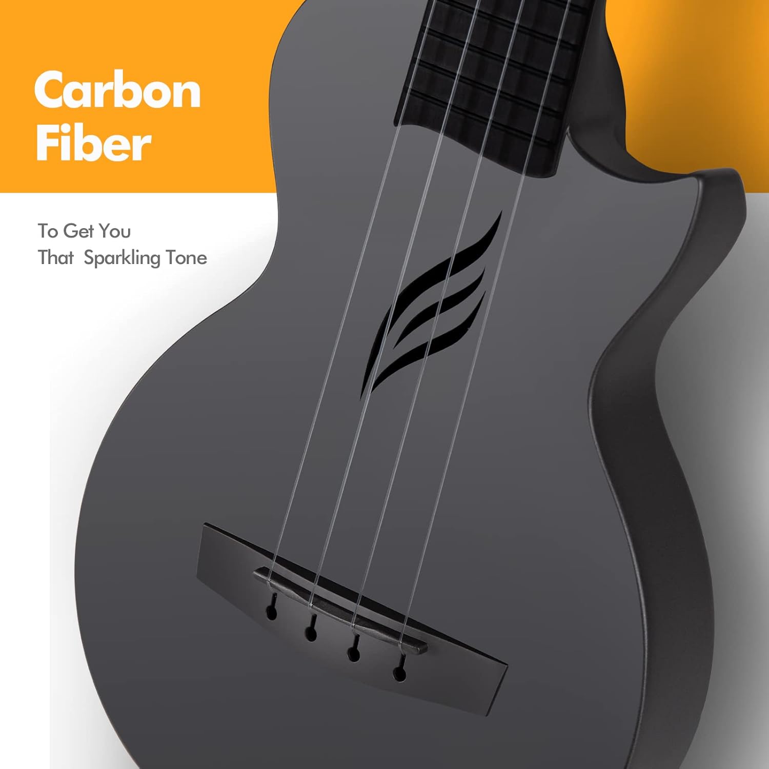 Corpo do ukulele Enya Nova U Mini Simple feito em fibra de carbono preto fosco.