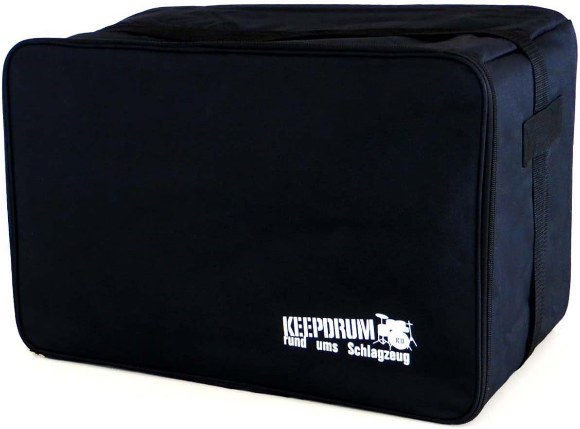Capa preta para cajon Schlagwerk CP550 com logo KEEPDRUM branco.