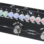 Pedal de efeitos portátil para guitarra Mibee CUBE BABY preto com botões iluminados e três pedais metálicos