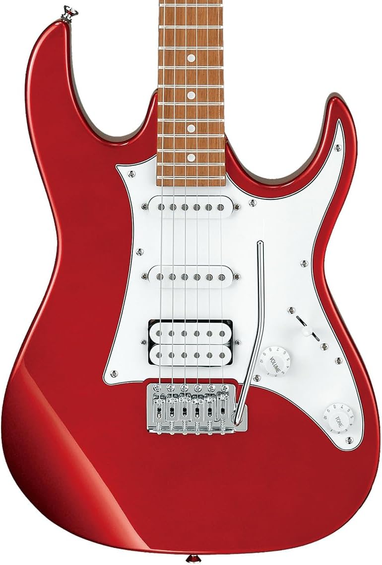 Ibanez Gio GRX40 guitarra elétrica vermelho candy apple com captadores humbucker e single-coil, ponte tremolo cromada.