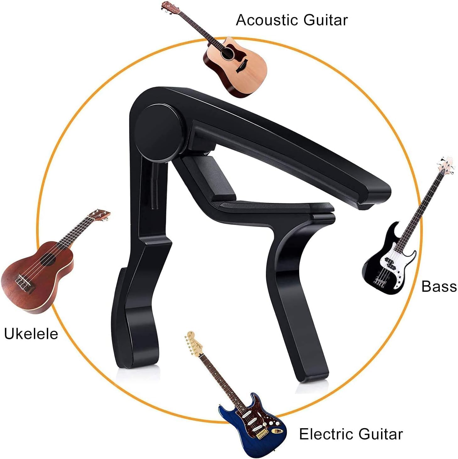 Capotraste preto LinnWell para guitarra acústica, elétrica, baixo e ukulele.