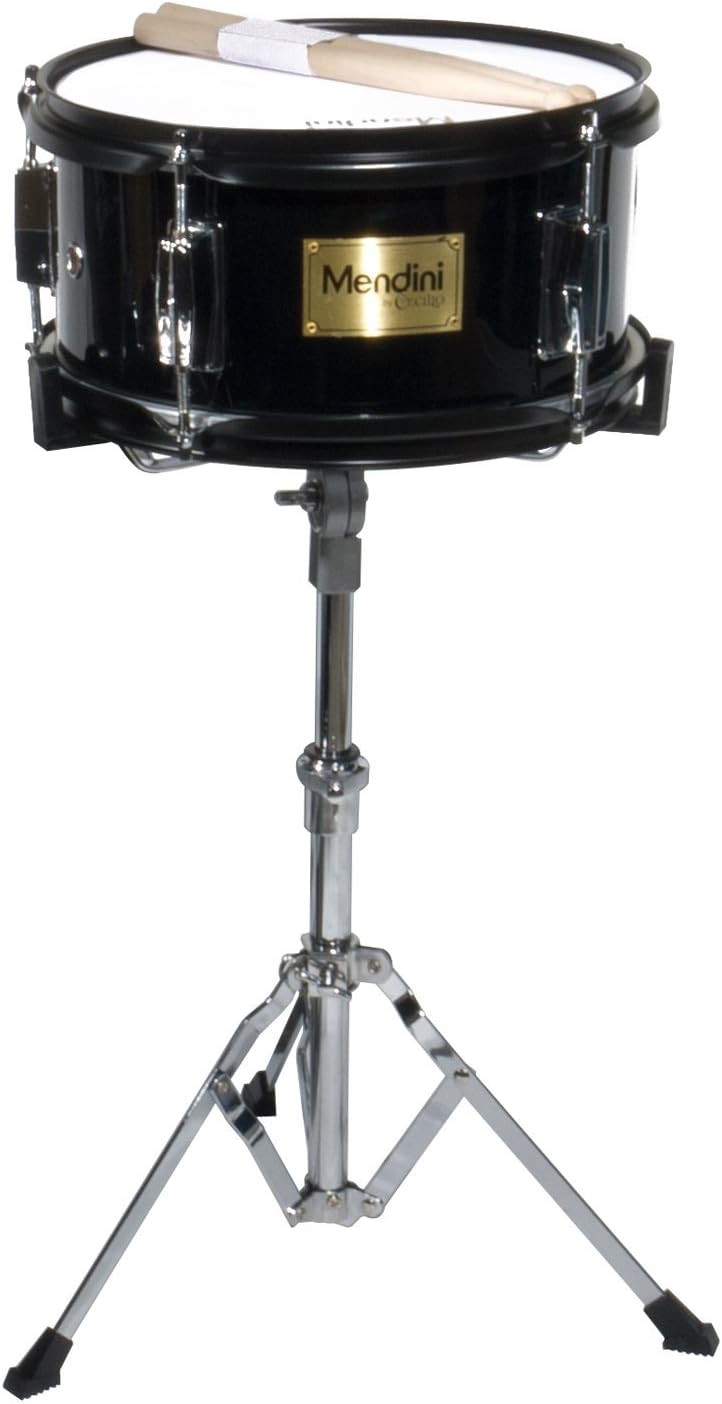 Caixa de bateria infantil Mendini by Cecilio preta com suporte cromado e baquetas