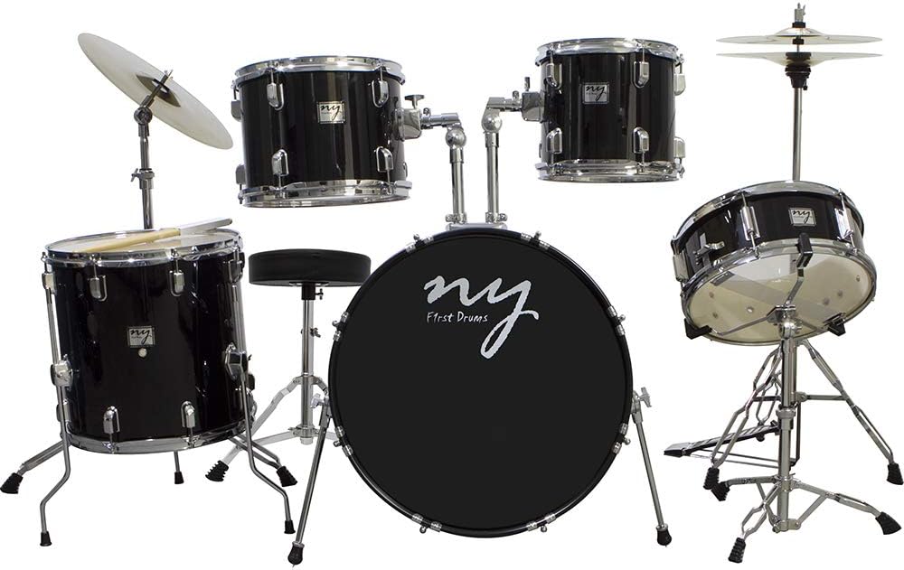 Kit de bateria acústica NY-F1RST 2T com ferragens cromadas e banco preto