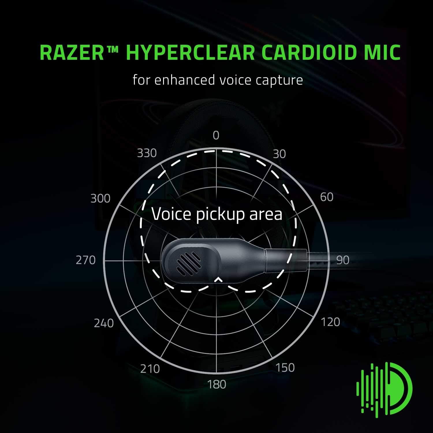 Microfone Razer Hyperclear cardioide para captura de voz aprimorada no headset Blackshark V2 X.