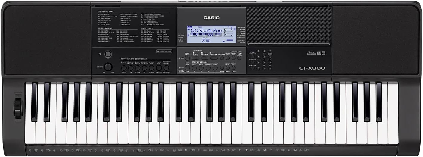 Teclado musical Casio CT-X800 de 61 teclas preto com visor LCD e controle central