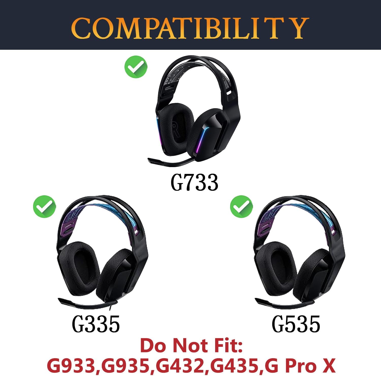 Compatibilidade das almofadas de ouvido SOULWIT para Logitech G733, G335 e G535