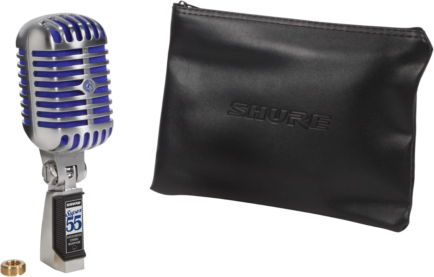 Microfone Shure Super55 com bolsa protetora preta para transporte