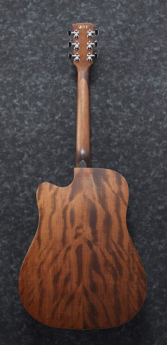 Parte traseira do violão eletroacústico Ibanez PF 12MHCE OPN em madeira natural com cutaway